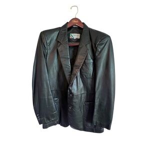 Members Only VTG Black Leather Blazer By Europe Craft Rainbow Tag Mens Size 42
